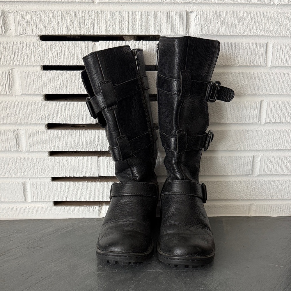 Born Black Leather Combat Boots with Buckles - Picture 2 of 5